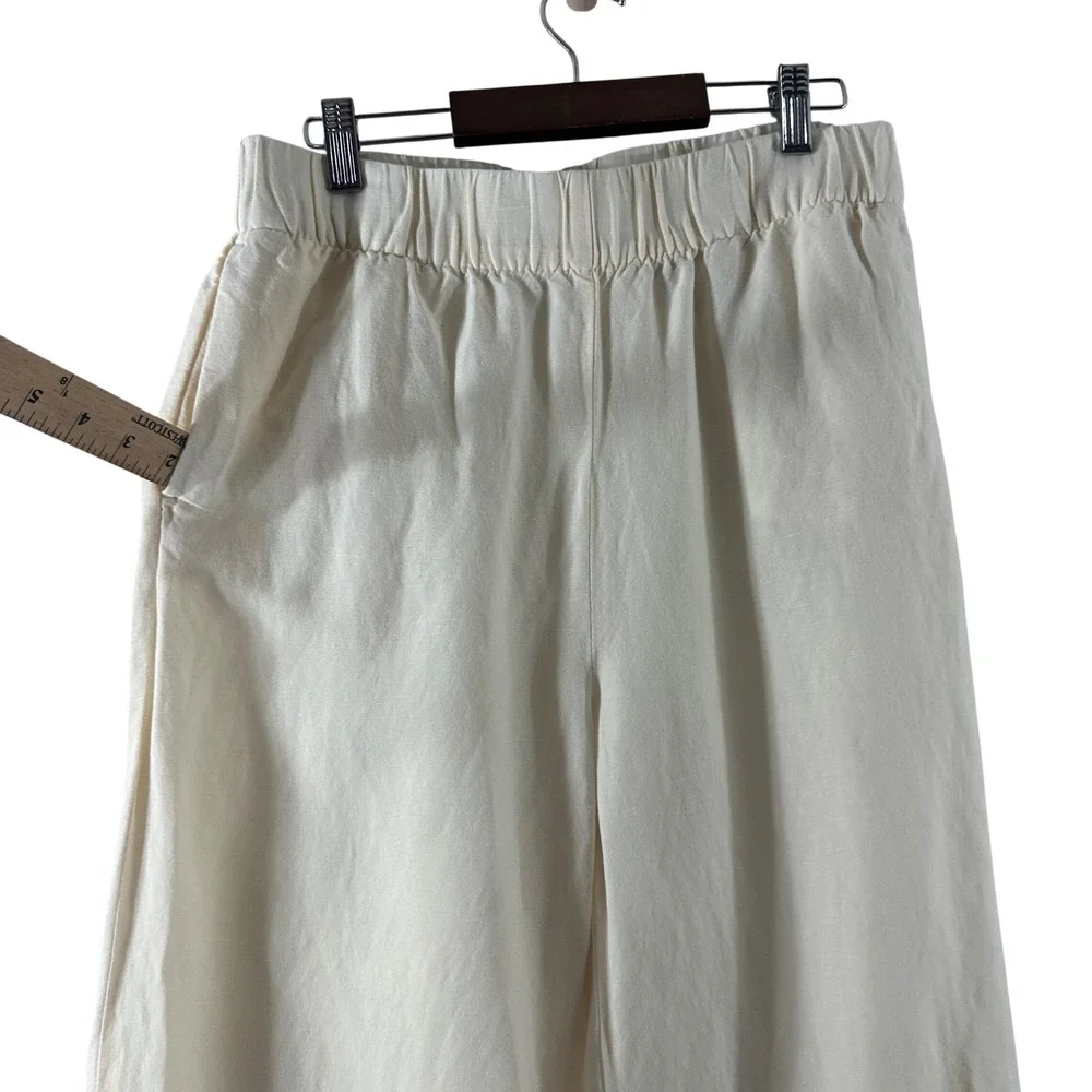 H&M Cream‎ Linen Blend Wide Leg Crop Pants Elastic Waist Womens Small
